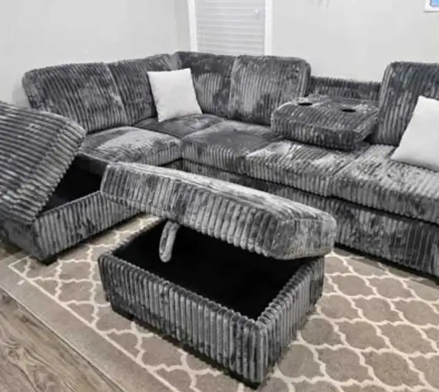 grey corduroy Sectional couch