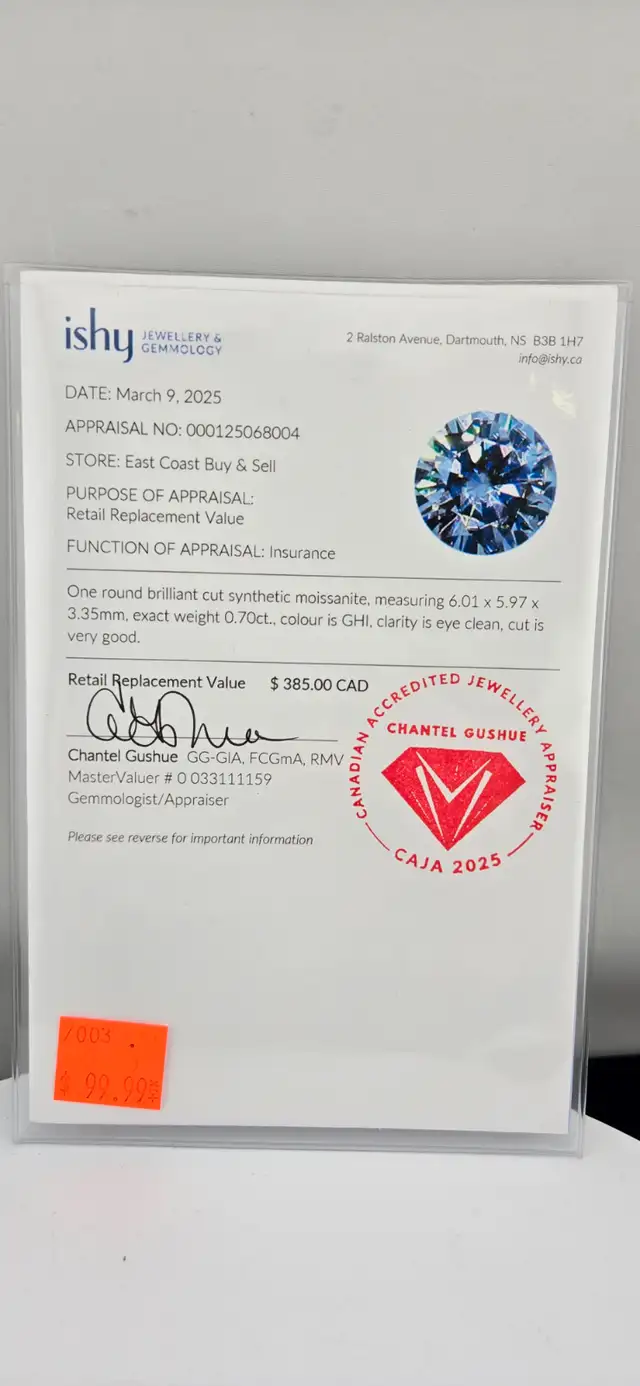 Synthetic Moissanite, 0.70ct, Very Good Cut (#7003) - Photo 3