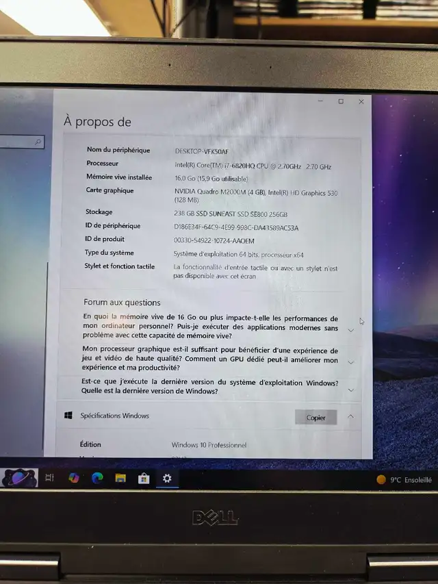 Laptop I7 6820 16GB RAM 256SSD - Photo 2