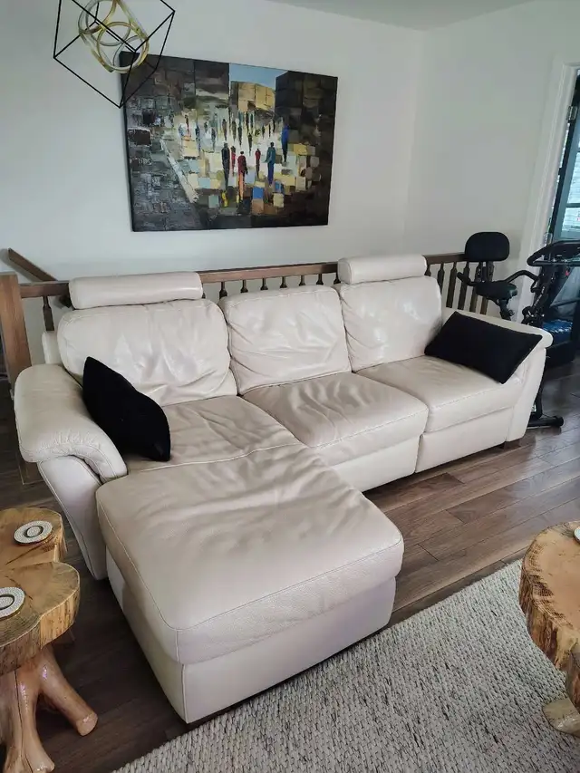 divan sectionnelle en cuir italien crème