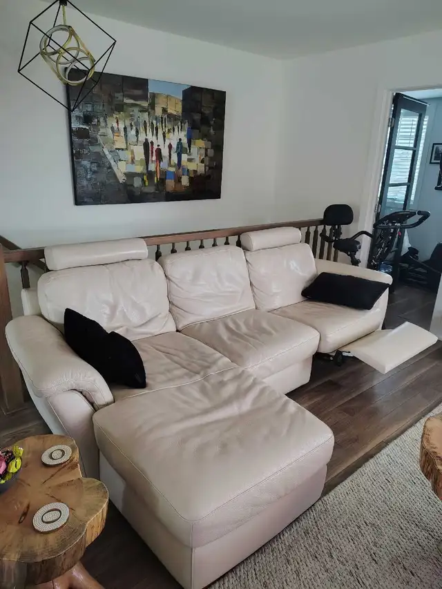 divan sectionnelle en cuir italien crème - Photo 2