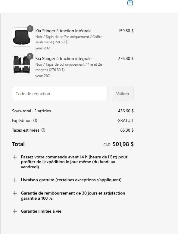Ensemble complet TAPIS HIVER TuxMat pour Kia Stinger 2018-2023 - Photo 3
