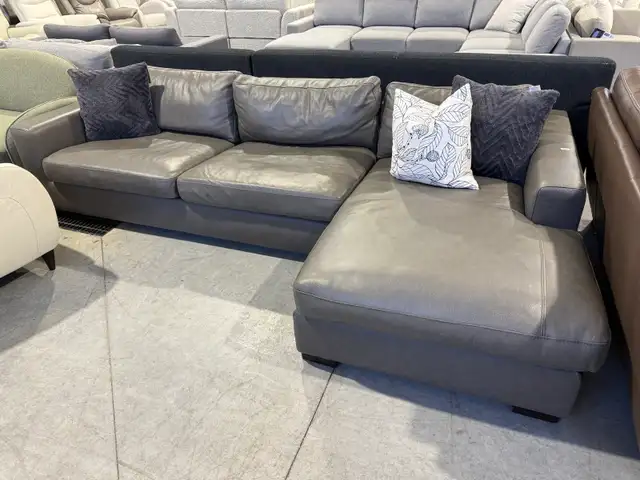 Grey leather sectional