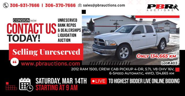 2012 RAM 1500 - Selling Unreserved at PBR Auctions