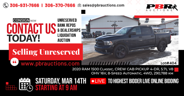 2020 RAM 1500 Classic - Selling Unreserved at PBR Auctions
