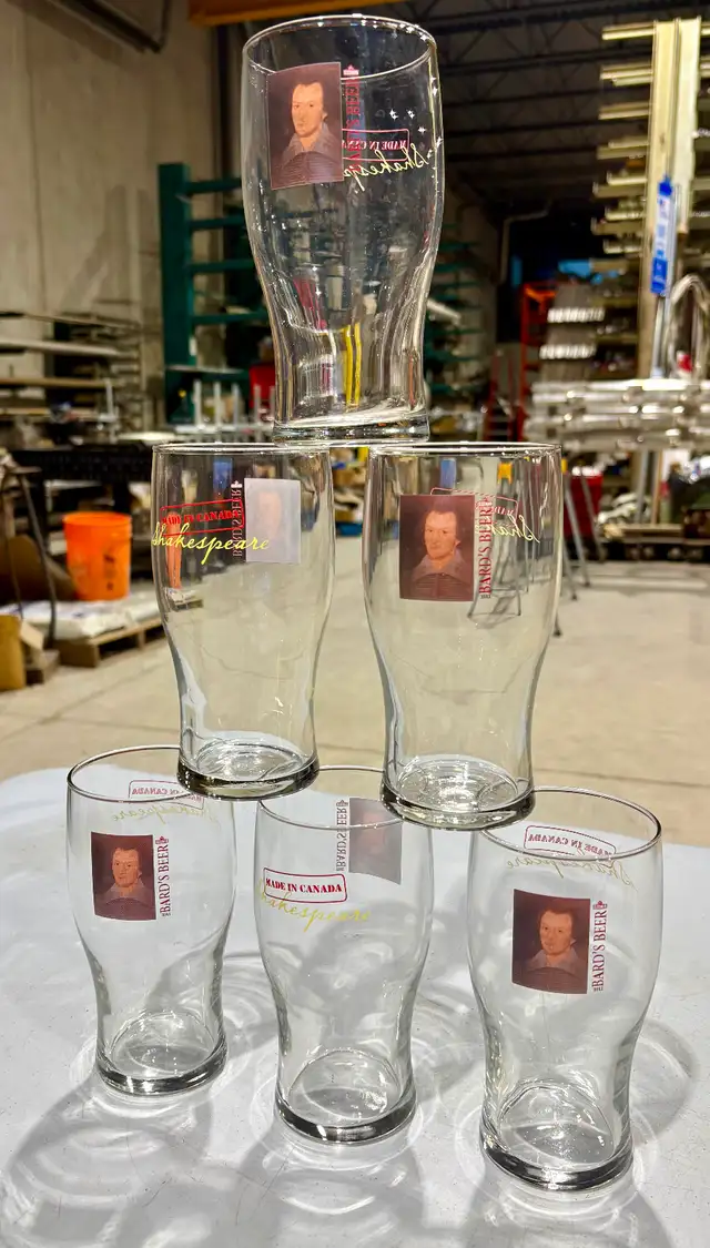 Set Of Six "Shakespeare" Themed Beer Glasses ("The Bard’s Beer")