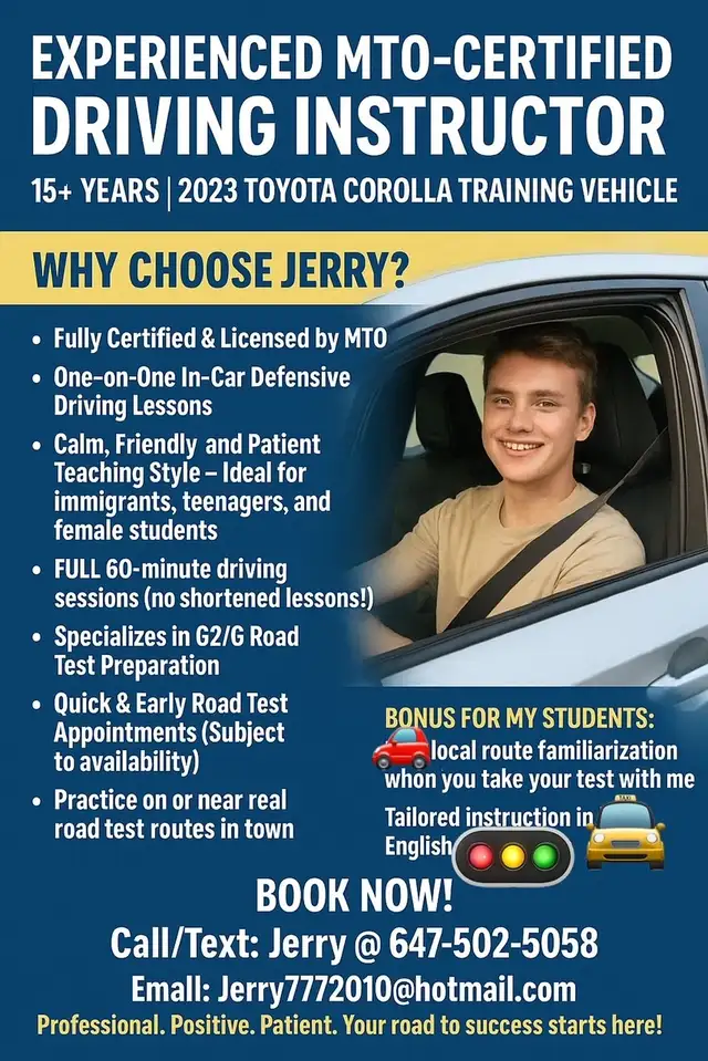 15 EXP MTO FULLY CERTIFIED DRIVING INSTRUCTOR/LESSON/6475025058