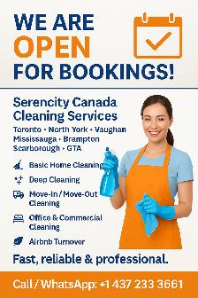 HOUSE CLEANING AVAILABLE – SAME DAY