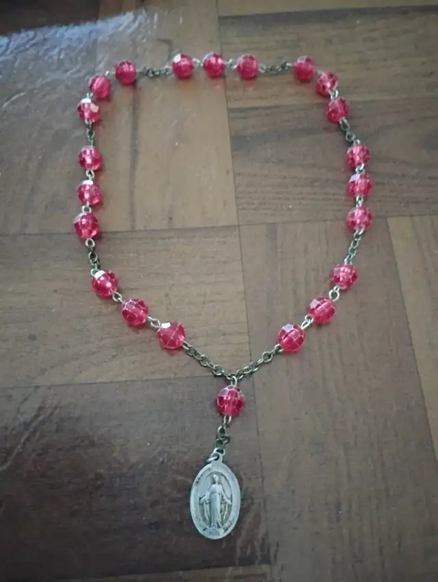 Catholic Rosary pocket red and clear beads 11 Inch’s Long