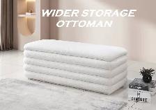 OTTOMAN /STORAGE BENCH SOFT WHITE TEDDY BEAR FABRIC.