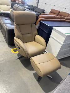 Taupe leather manual recliner with ottoman