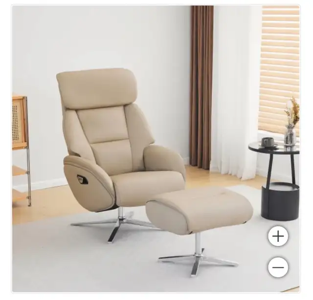 Taupe leather manual recliner with ottoman - Photo 3