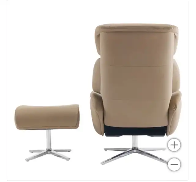 Taupe leather manual recliner with ottoman - Photo 4