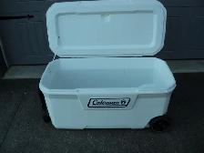 Large white COLEMAN CAMPING COOLER Great for Fishing Calls Only