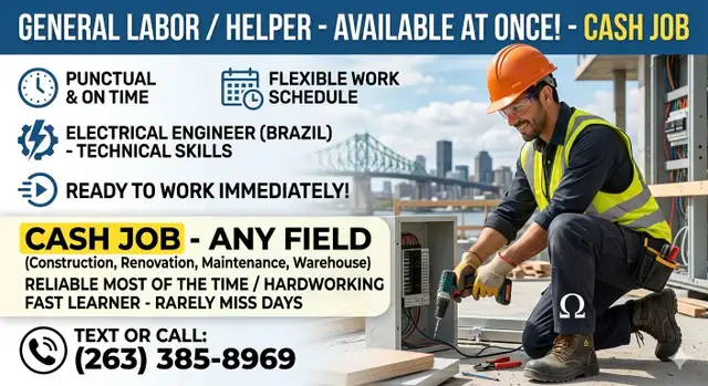 Hardworker looking for Cash Job - On time and ready to work