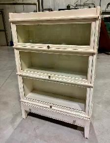 Antique White Distressed Three Tier Barrister Bookcase