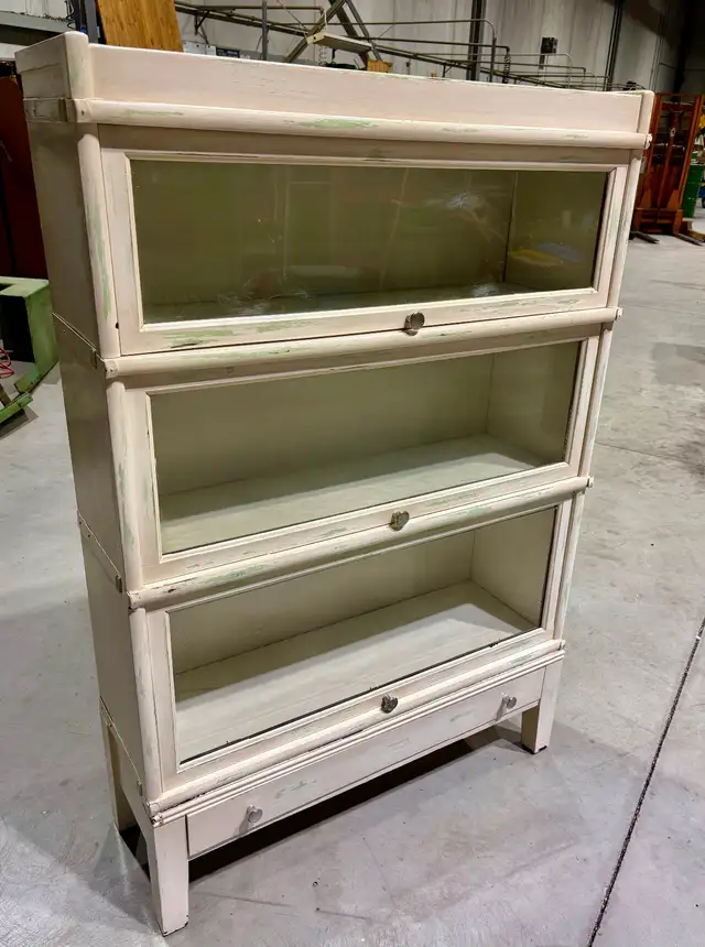 Antique White Distressed Three Tier Barrister Bookcase - Photo 2
