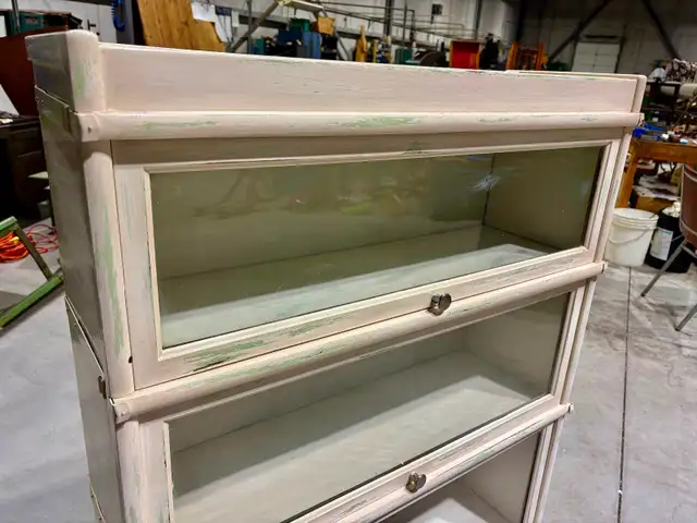 Antique White Distressed Three Tier Barrister Bookcase - Photo 3