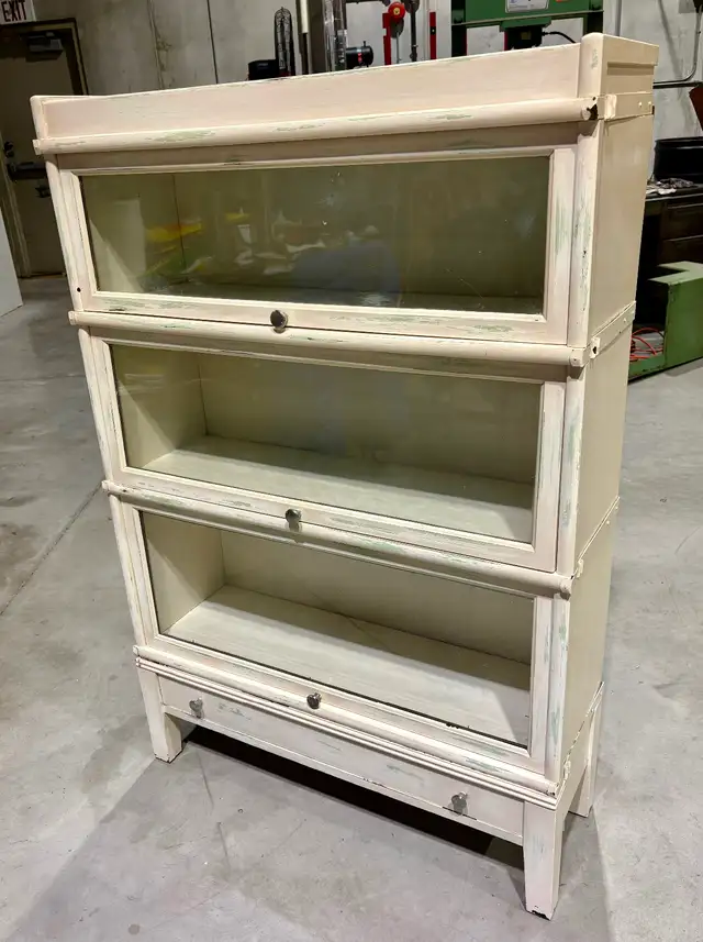 Antique White Distressed Three Tier Barrister Bookcase - Photo 7