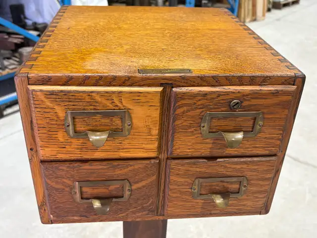 Antique Oak Library Card Catalog Cabinet (w Four Drawers)