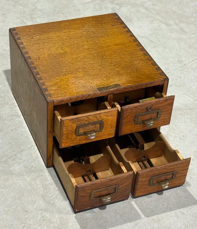 Antique Oak Library Card Catalog Cabinet (w Four Drawers) - Photo 2