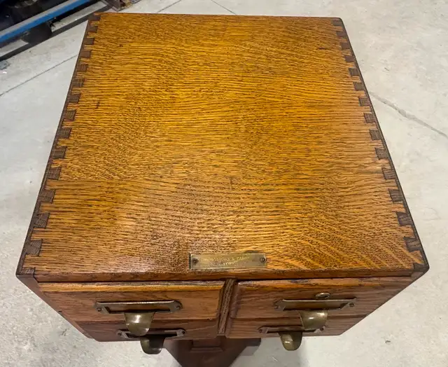 Antique Oak Library Card Catalog Cabinet (w Four Drawers) - Photo 3