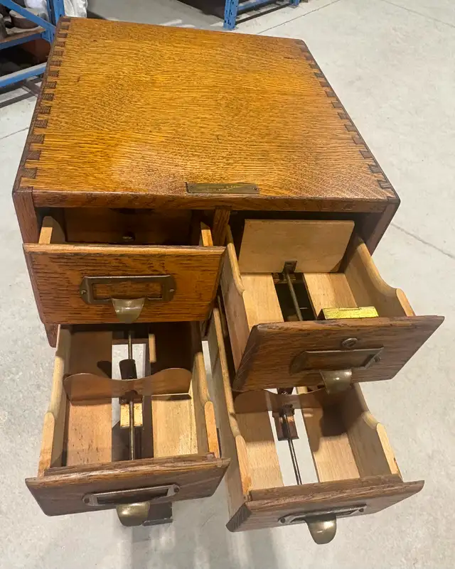 Antique Oak Library Card Catalog Cabinet (w Four Drawers) - Photo 5