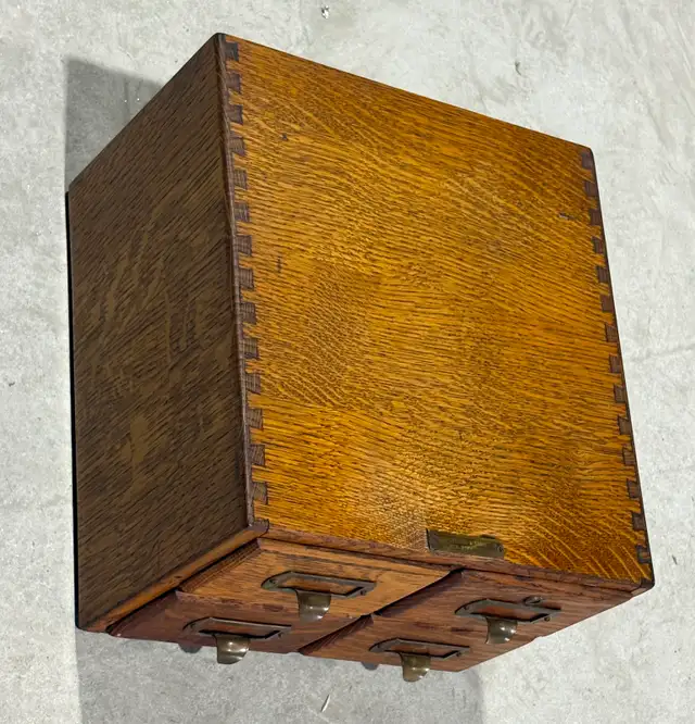 Antique Oak Library Card Catalog Cabinet (w Four Drawers) - Photo 7