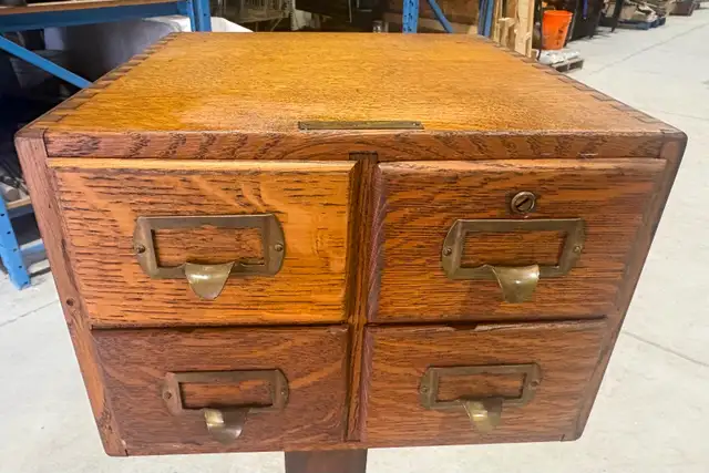 Antique Oak Library Card Catalog Cabinet (w Four Drawers) - Photo 9