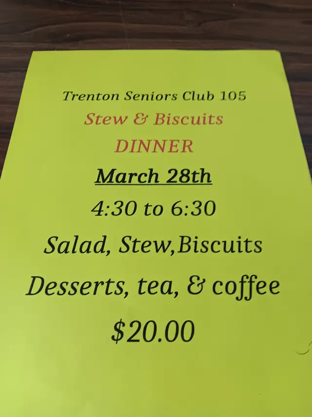 Trenton Seniors Club 105 March Dinner
