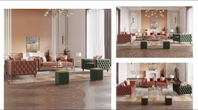 NEW 5 PIECE SET SOFA LOVE SEAT CHAIR AND TWO STOOLS - Photo 3
