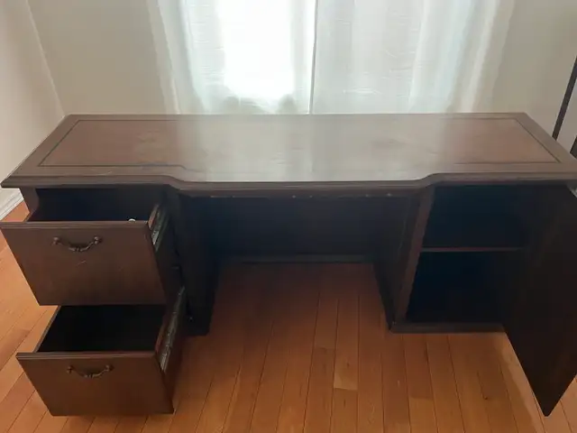 Free delivery used Dark Wood Executive Desk with Drawers - Photo 4