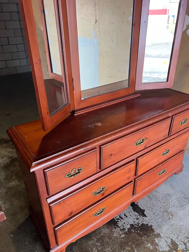 Free delivery used Wooden Dresser with Tri-Fold Mirror - Photo 3