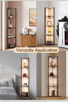 Modern LED Corner Floor Lamp with 4-Tier Shelves - Photo 6