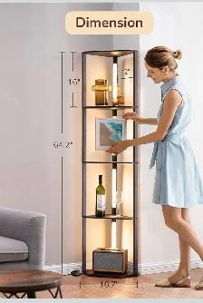 Modern LED Corner Floor Lamp with 4-Tier Shelves - Photo 7