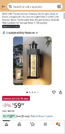 EDISHINE Motion Sensor LED Outdoor Wall Light – Black - Photo 10