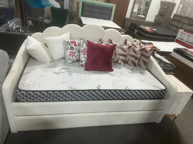 Floor Model Day bed with white soft fabric for only $399