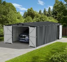 Sunjoy 13’ × 20’ Outdoor Metal Storage Shed / Carport