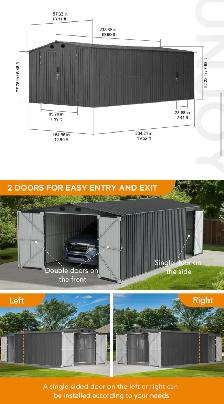 Sunjoy 13’ × 20’ Outdoor Metal Storage Shed / Carport - Photo 2