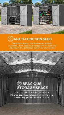 Sunjoy 13’ × 20’ Outdoor Metal Storage Shed / Carport - Photo 3