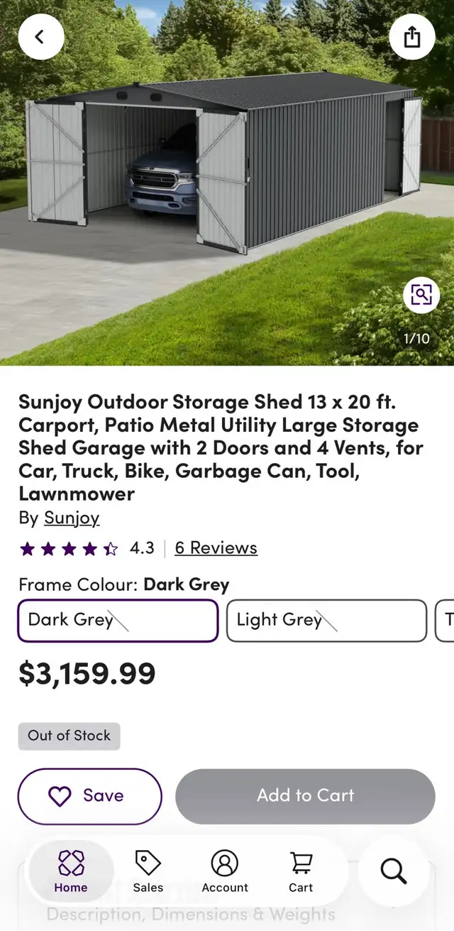 Sunjoy 13’ × 20’ Outdoor Metal Storage Shed / Carport - Photo 6