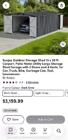 Sunjoy 13’ × 20’ Outdoor Metal Storage Shed / Carport - Photo 6