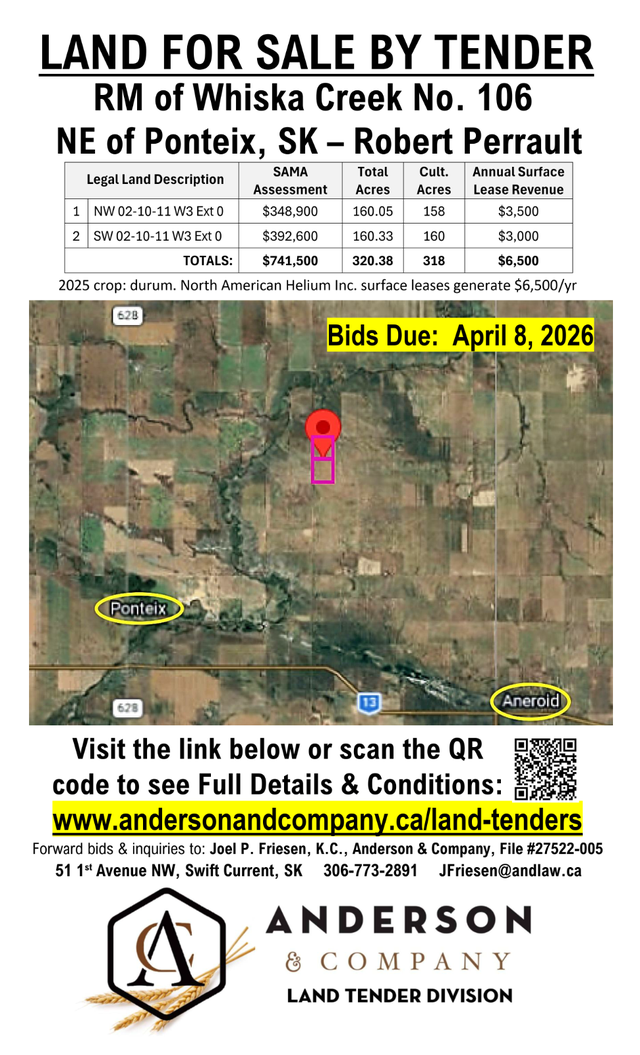 Land tender - RM of Whiska Creek #106 - NE of Ponteix, SK - Photo 3