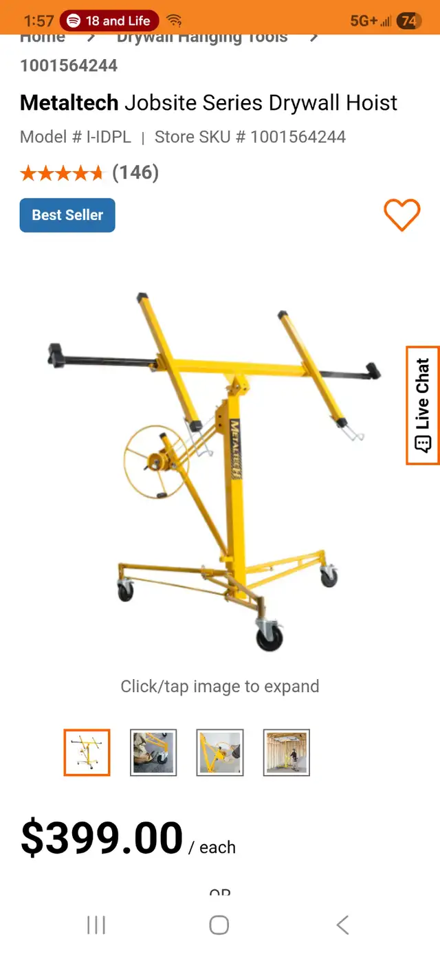 Metaltech Jobsite Series Drywall Hoist Comes Apart In 3 Parts - Photo 3