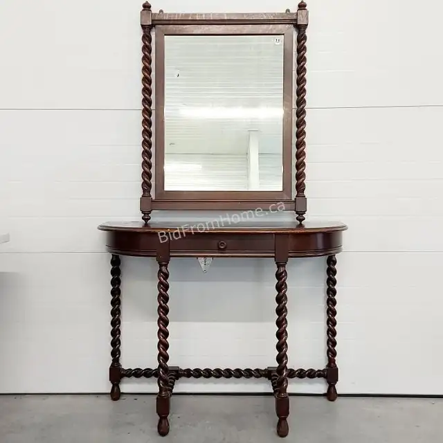 Lot # : 11 - BARLEY TWIST HALL TABLE & MIRROR