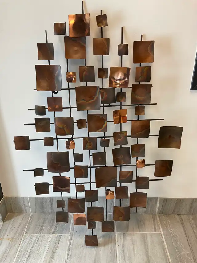 BRUTALIST MID CENTURY CYAN BRASS WALL ART