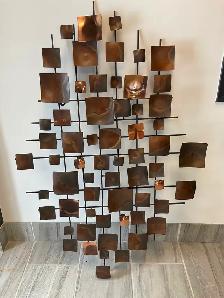 BRUTALIST MID CENTURY CYAN BRASS WALL ART