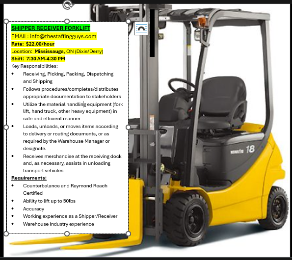 Warehouse Forklift Operator