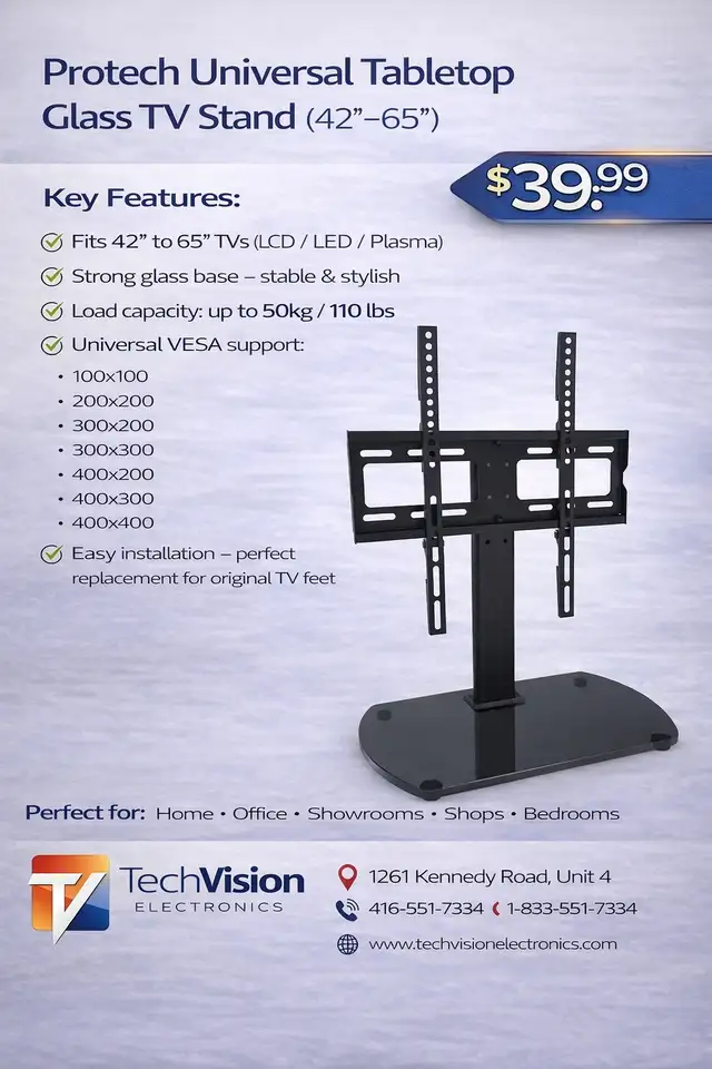 UNIVERSAL TV STAND FOR UPTO 65' SCREEN