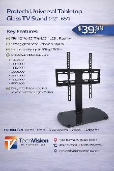 UNIVERSAL TV STAND FOR UPTO 65' SCREEN